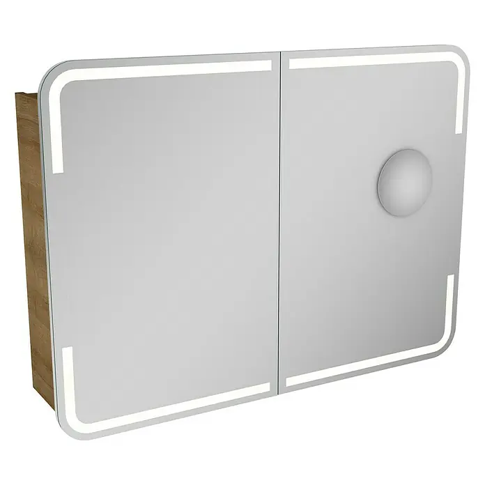 Camargue Stella LED-Spiegelschrank - B x H: 100 x 73,7 cm, Mit Beleuchtung, Mit abgerundeten Kanten, Spanplatte, Berg Eiche - Linke Seitenansicht