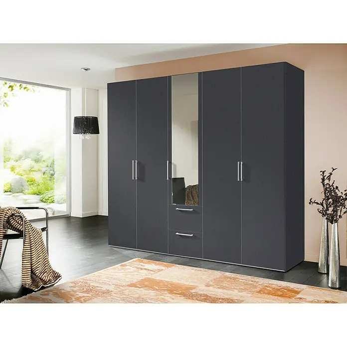 Express Möbel Kleiderschrank Brooklyn - L x B x H: 58 x 250 x 216 cm, Graphit, 1 Spiegel, Anzahl Schubladen: 2 Stk. - Stimmungsaufnahme