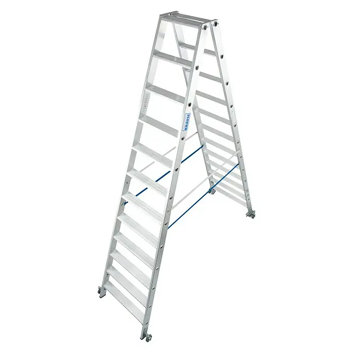 Krause Stabilo Stufen-Doppelleiter Fahrbar - Arbeitshöhe: 4,35 m, Anzahl Tritte: 2 x 12 Stufen, Tiefe Stufen: 80 mm, Material: Aluminium, Fahrbar - Linke Seitenansicht