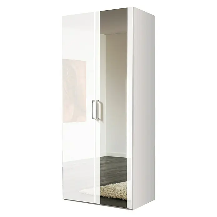 Express Möbel Drehtürschrank Brooklyn - L x B x H: 58 x 100 x 216 cm, Weiß, 1 Spiegel, Lackiert - Rechte Seitenansicht