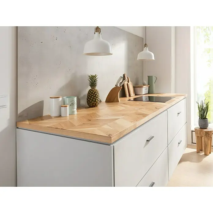 CUCINE Arbeitsplatte Fixmaß - Eiche, Fischgrätoptik, 246 x 79,7 x 3,65 cm