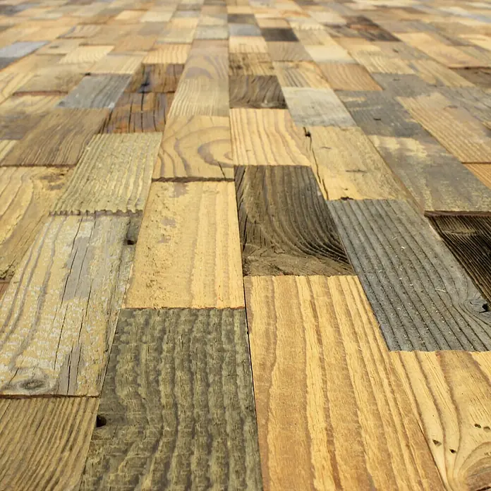 Wodewa Echtholzriemchen Original Kiefer Altholz - 200 x 50 mm, Stärke: 4 mm - 11 mm, Inhalt: 1 m² - Linke Seitenansicht