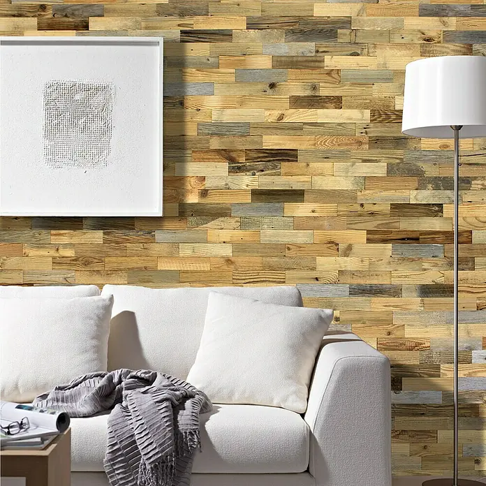 Wodewa Echtholzriemchen Original Kiefer Altholz - 200 x 50 mm, Stärke: 4 mm - 11 mm, Inhalt: 1 m² - Stimmungsaufnahme