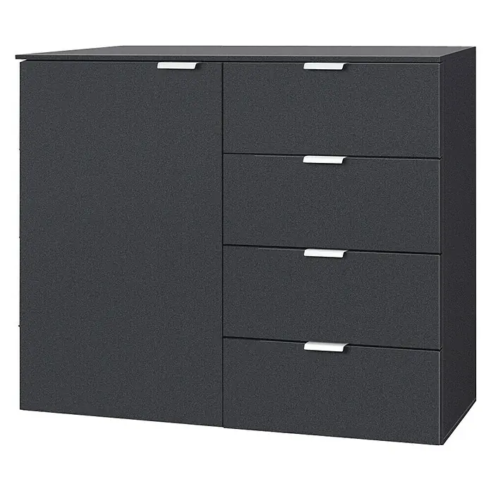 Express Möbel Sideboard Carina - L x B x H: 42 x 100 x 80 cm, Schwarz, Anzahl Schubladen: 4 Stk., Mit Tür
