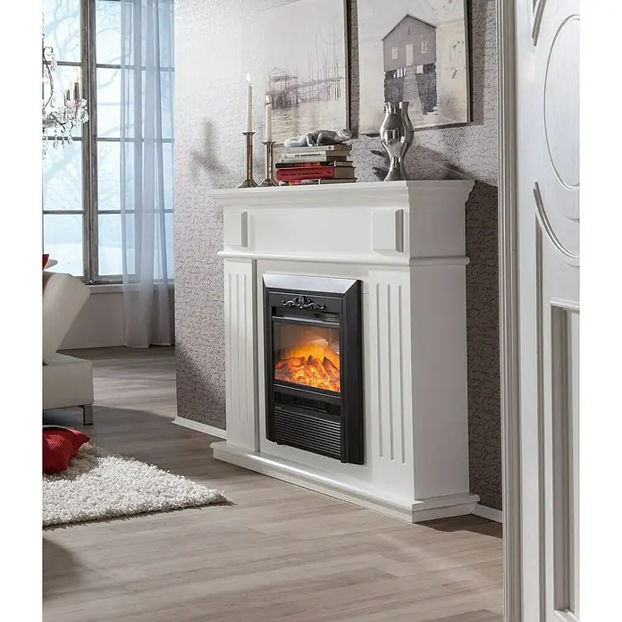 Chimenea eléctrica Praga - Blanco/Negro, 2.000 W, L x An x Al: 26 x 109 x 100 cm