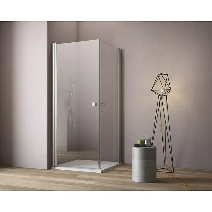 GEO Hit Eckdusche B-E100 - 80 x 80 x 202,2 cm, Unbeschichtet, Stärke: 6 mm, Silber - Vorderansicht