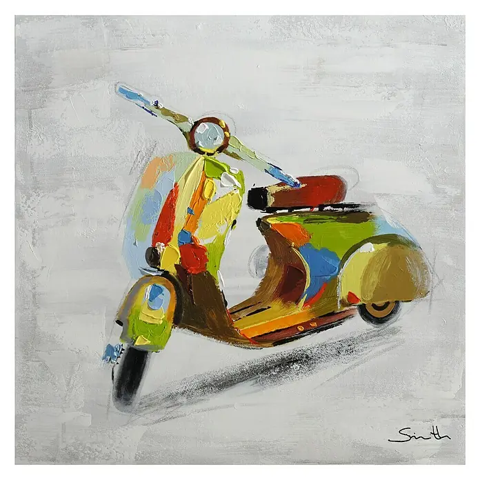 Cuadro pintado a mano Dipinto Colorful motorbike - Moto colorida, An x Al: 60 x 60 cm