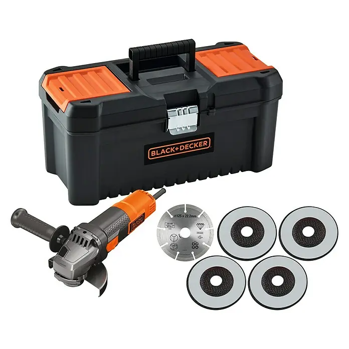 Black+Decker Amoladora BEG220KA5-QS + discos y caja para herramientas - 900 W, 125 mm