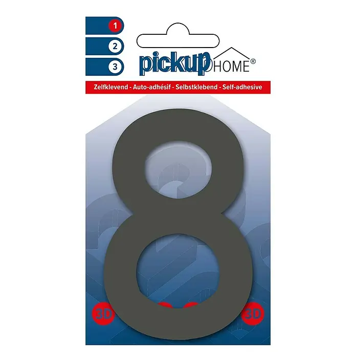 Pickup 3D Home Kućni broj Rio - Visina: 10 cm, Motiv: 8, Sive boje, Plastika, Samoljepljivo