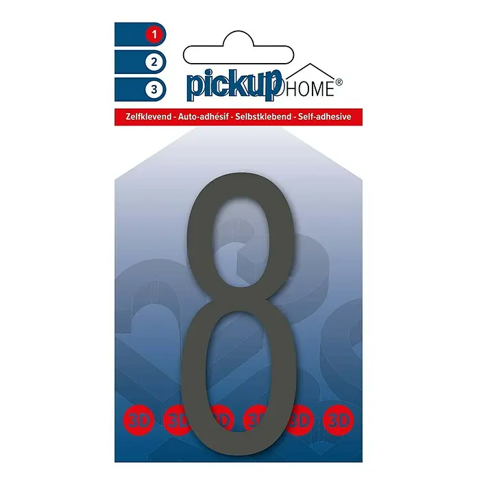 Pickup 3D Home Kućni broj Oslo - Visina: 9 cm, Motiv: 8, Sive boje, Plastika, Samoljepljivo