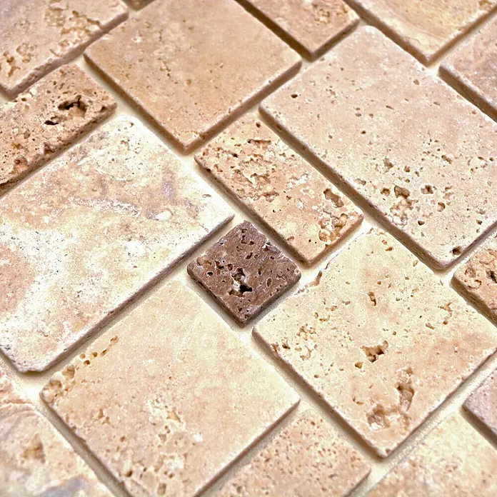Samoljepljiva mozaik pločica Travertin SAM 4CM14 - 30,5 x 30,5 cm, Prirodni kamen, Mješavina bež