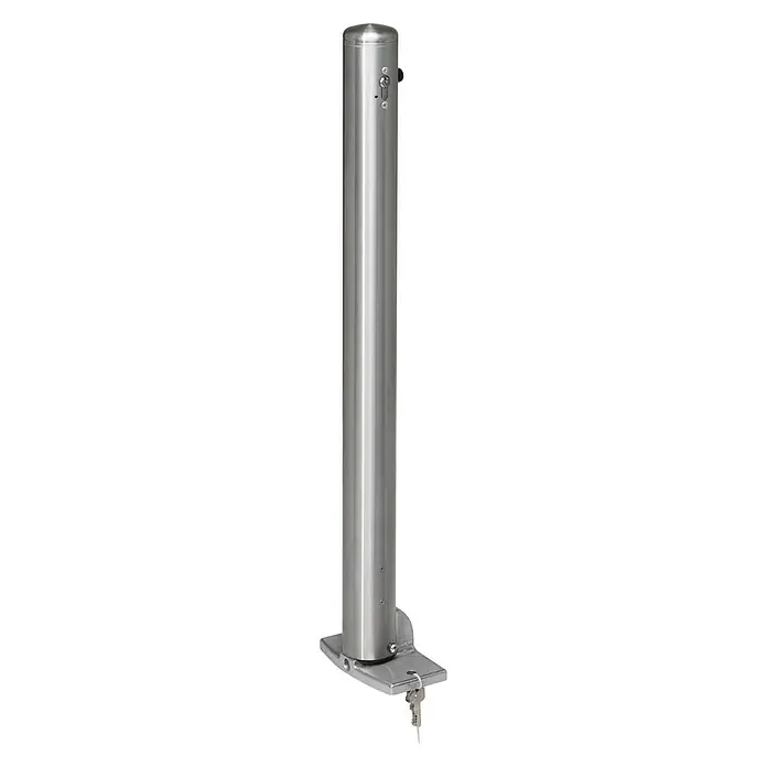 Sperrpfosten - Höhe über Boden: 900 mm, Durchmesser: 76 mm, Edelstahl, Profilzylinderschloss, Montageart: Bodenmontage, Silber