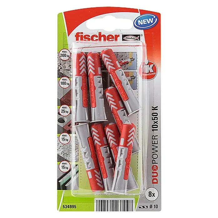 Fischer Duopower Set de tacos - Diámetro taco: 10 mm, Longitud taco: 50 mm, 8 uds., Nylon