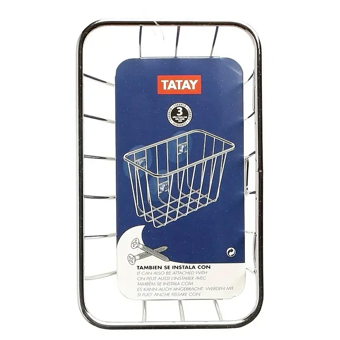 Tatay Cesta de baño adhesiva - 9 x 15 x 10 cm, Cromo