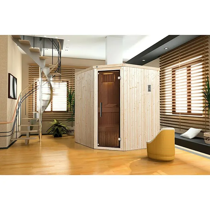 Weka Elementsauna Kiruna 2 GT - Mit 4,5 kW Saunaofen mit externer Steuerung, 177 x 194 x 199 cm - Stimmungsaufnahme