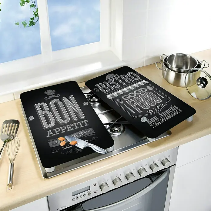 Wenko Placa de protección de vidrio Bon appetit - L x An: 52 x 30 cm, Negro - Producto en uso