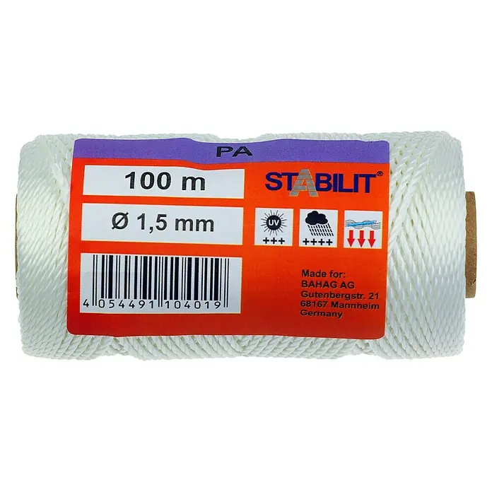 Stabilit Višenamjensko uže - Ø x D: 1,5 mm x 100 m, Bijele boje, Poliester - Pogled sprijeda