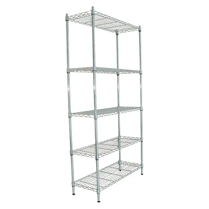Estantería metálica Stylo - L x An x Al: 35 x 90 x 180 cm, Número de baldas: 5 ud., Plateado - Vista angular