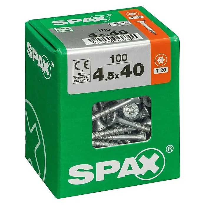 Spax Holzbauschraube TX T-Star plus - Durchmesser: 4,5 mm, Länge: 40 mm, Senkkopf, T-Star plus, Für multifunktionale Anwendungen im Innenbereich - Linke Seitenansicht