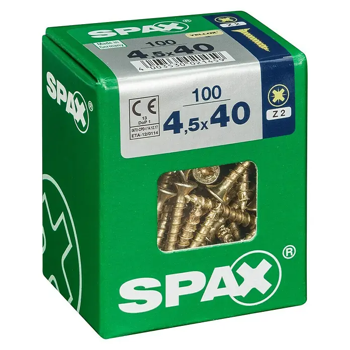 Spax Univerzalni vijak - 4,5 x 40 mm, Puni navoj, 100 kom - Pogled s lijeve strane