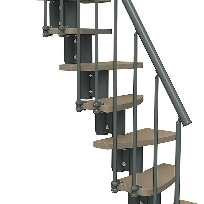 Fontanot Raumspartreppe Zen 2 - Breite: 61 cm, Anthrazit, Anzahl Steigungen: 13 Stk., Farbe Stufen: Birke Ulme Hell, Geschosshöhe: 250 cm - 304 cm - Linke Seitenansicht