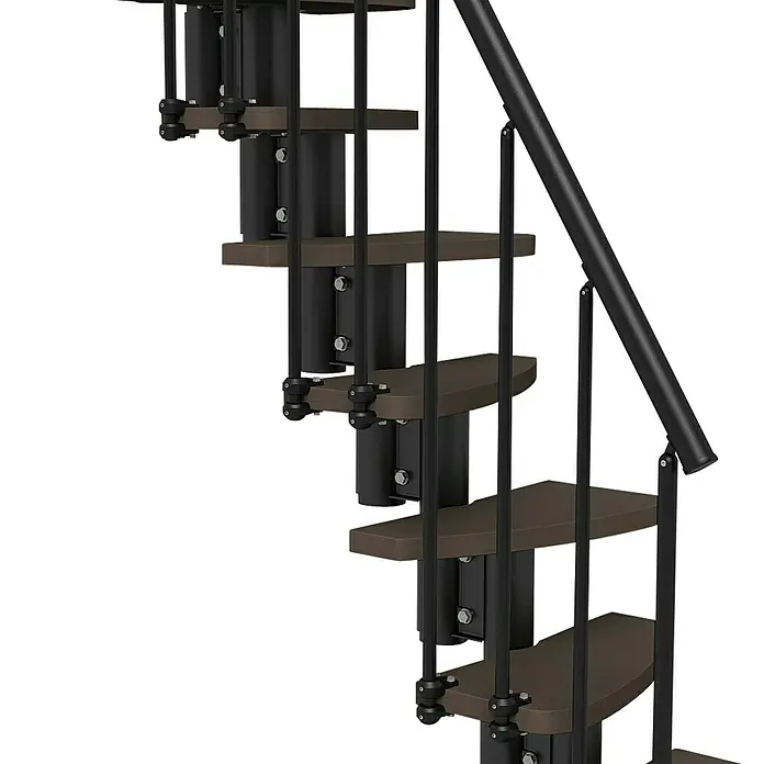 Fontanot Raumspartreppe Zen 2 - Breite: 61 cm, Schwarz, Anzahl Steigungen: 13 Stk., Farbe Stufen: Birke Ulme Dunkel, Geschosshöhe: 250 cm - 304 cm - Linke Seitenansicht