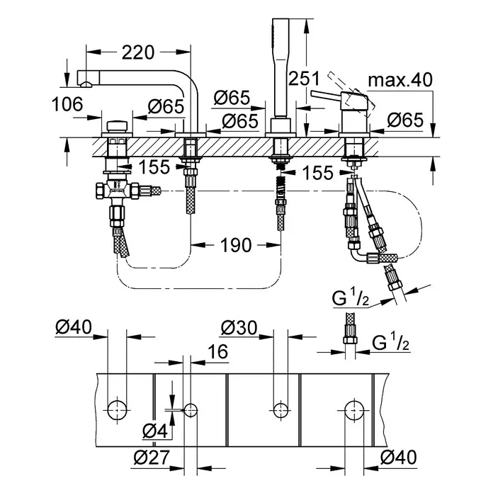 Grohe Concetto Wannenrandarmatur - Ausführung: 4-Loch, Chrom, Glänzend