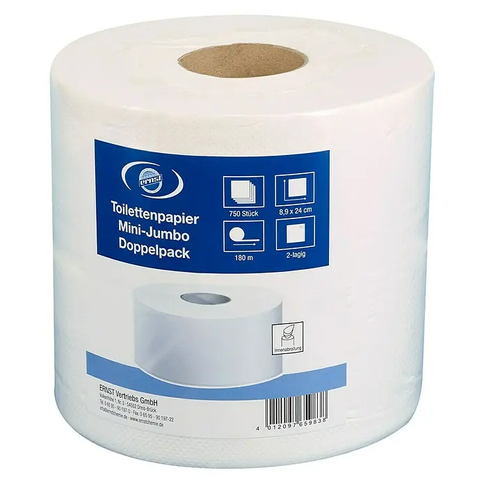 Ernst Toilettenpapier Mini-Jumbo - 2 Stk., Anzahl Lagen: 2 Stk., 750 Stk., Passend für: Lucart Toilettenpapierspender Mini-Jumbo - Vorderansicht