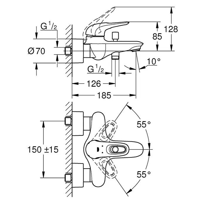 Grohe Eurostyle Badewannenarmatur - Weiß, Glänzend