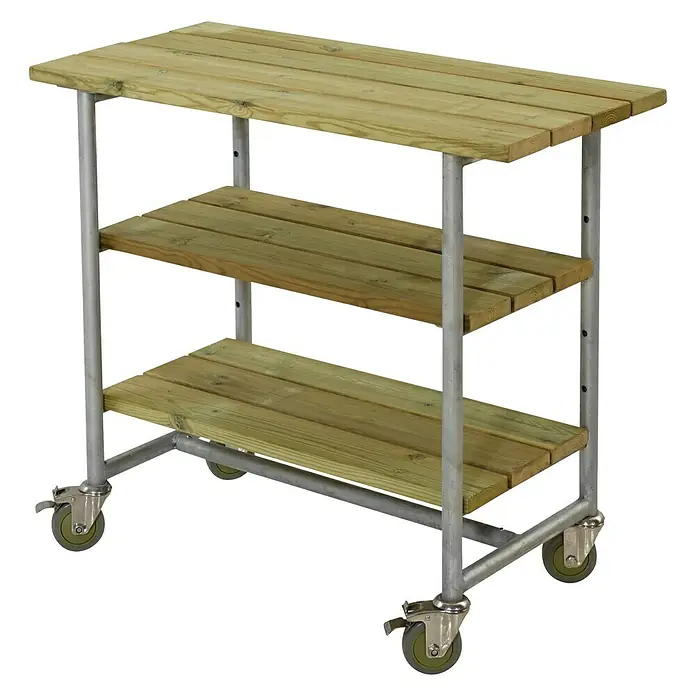 Plus Pflanztisch Urban - 100 x 50 x 90 cm, Material Tischplatte: Holz, Natur, Silber, Mit 2 Regalfächern - Linke Seitenansicht