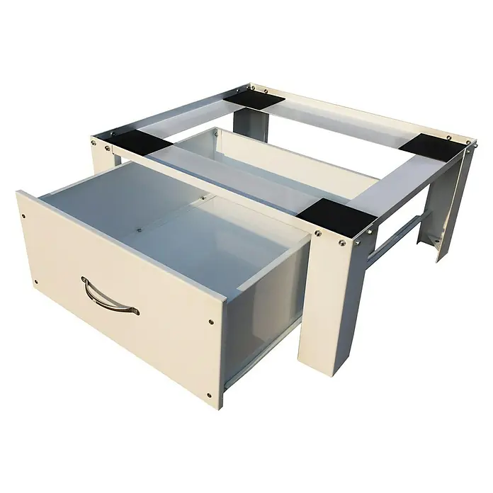 Respekta Waschmaschinenerhöhung - 56 x 62 x 31 cm, Mit Schublade, Traglast: 150 kg, Weiß - Diagonale Ansicht