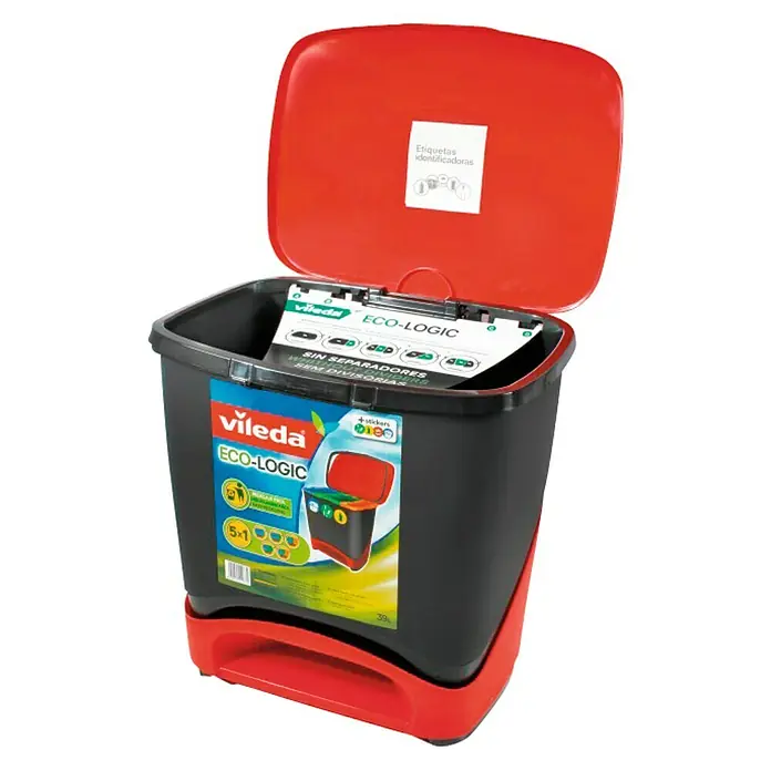 Vileda Cubo con pedal Ecologic - 39 l, Rojo, Negro, Redonda