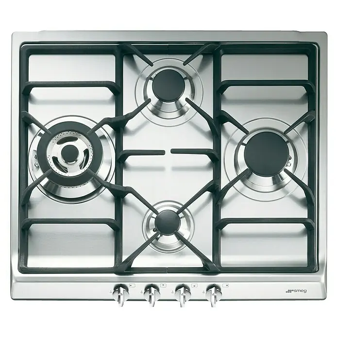Smeg Placa de cocción de gas SR60GHS - Zonas de cocción: 4 ud., Parrillas de hierro fundido, Acero inoxidable