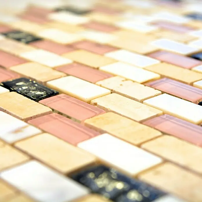 Mosaikfliese Brick Crystal Mix XCM B05S - 30 x 28,5 cm, Beige/Braun/Weiß, Glänzend - Detailaufnahme