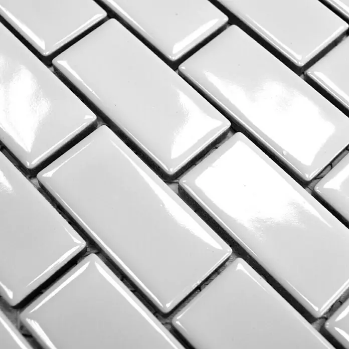 Mosaikfliese Brick Uni CBR 3WG - 29,8 x 29,8 cm, Weiß, Glänzend - Detailaufnahme