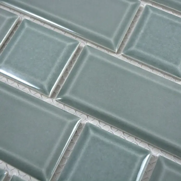 Mosaikfliese Metro Uni CG M06PM - 29,4 x 29,1 cm, Petrol, Glänzend - Detailaufnahme