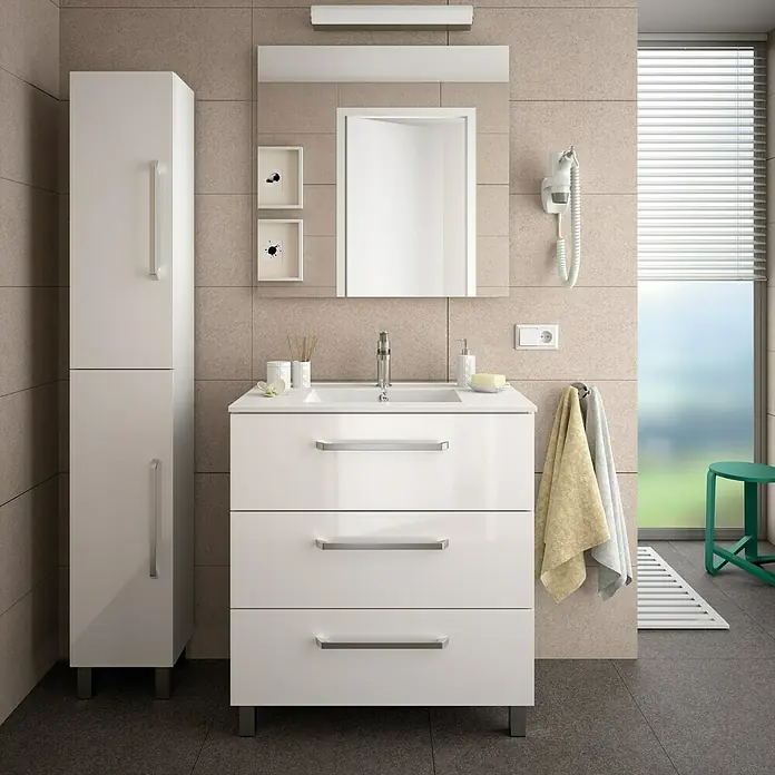Mueble de lavabo Mythos - 45 x 79,7 x 86,8 cm, Blanco, Brillante