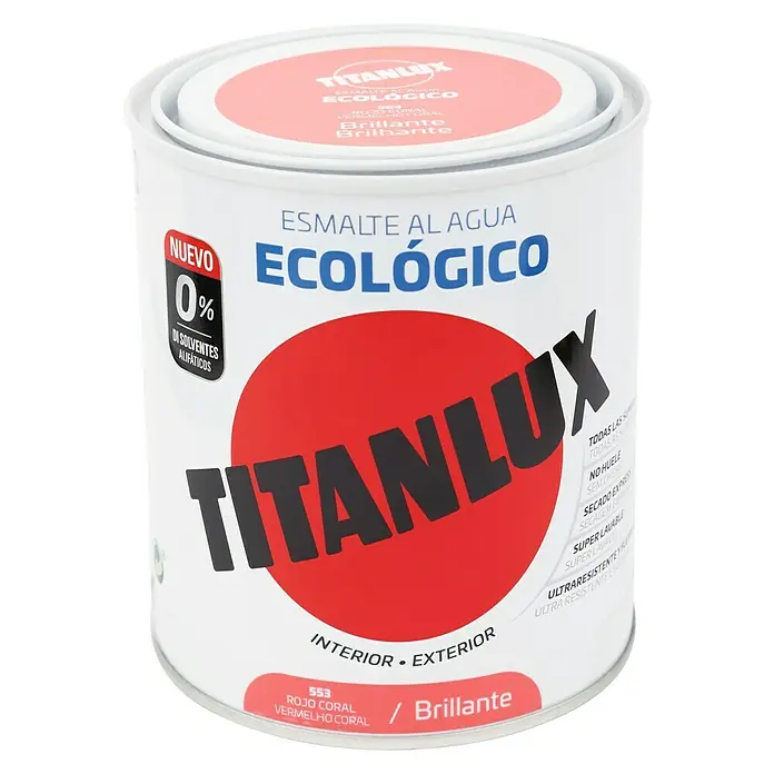 Titanlux Esmalte de color Eco - Rojo coral, 750 ml, Brillante