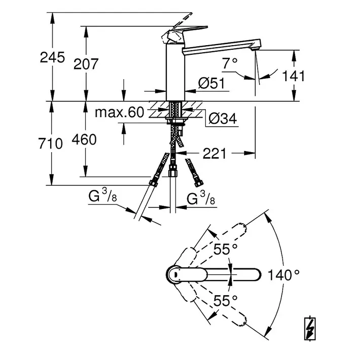 Grohe Spültischarmatur Eurosmart Cosmopolitan - Niederdruck, Chrom, Mittelhoher Auslauf - Vorderansicht