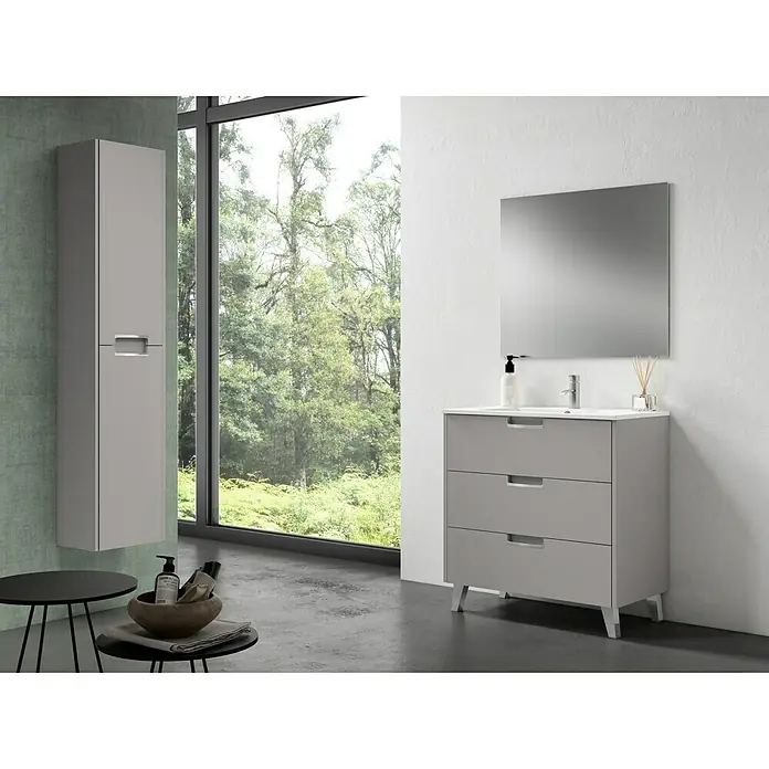 Mueble de lavabo Briseis - L x An x Al: 46 x 80 x 85 cm, Gris, Mate