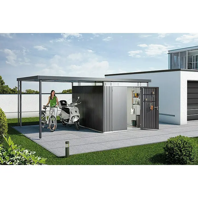 Biohort HighLine Seitendach H5 - Passend für: Biohort Gerätehaus HighLine H5, Dunkelgrau Metallic, 2,75 x 3,15 m - Linke Seitenansicht