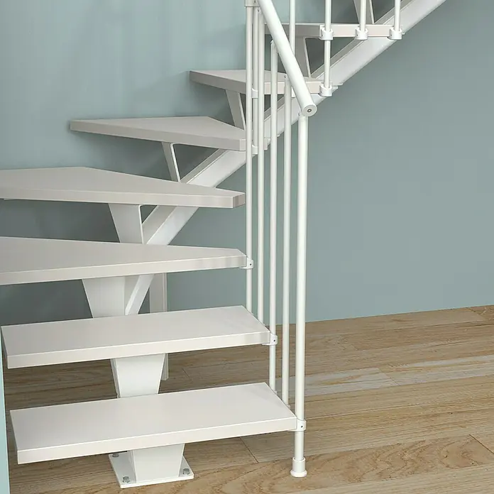 Fontanot Mittelholmtreppe Mas 030 - Breite: 85 cm, Weiß, Gerade, Farbe Stufen: Buche Gebleicht, Geschosshöhe: 186 cm - 286 cm - Ansicht von unten