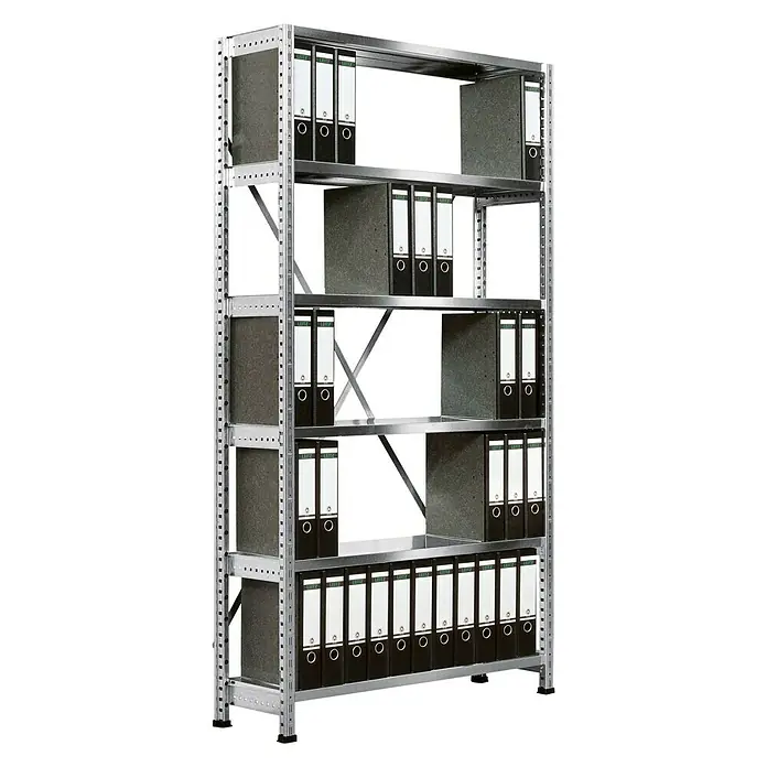 Scholz Aktenregal Grundelement - Länge: 850 mm, Breite: 300 mm, Höhe: 1.920 mm, Traglast: 100 kg/Boden, Anzahl Böden: 6 Stk. - Linke Seitenansicht
