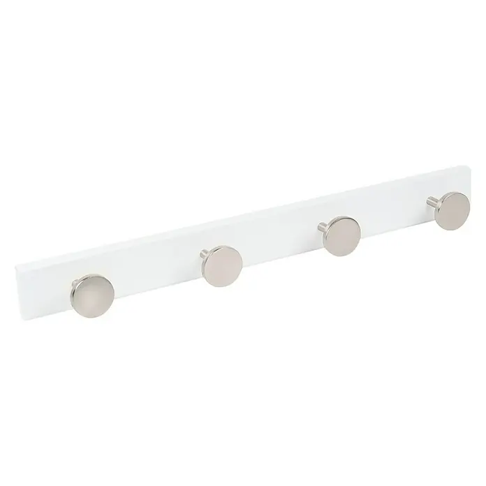 Nesu Perchero 9012 - L x An x Al: 48,5 x 5 x 5,7 cm, Número de ganchos: 4 ud., Blanco/Acero inoxidable
