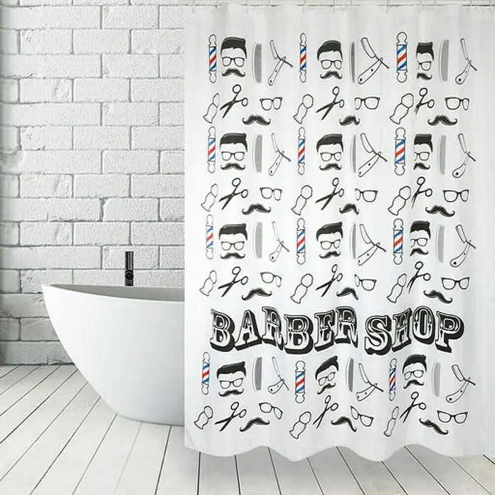 Venus Cortina de baño textil Barber Shop - An x Al: 180 x 200 cm, Negro/blanco