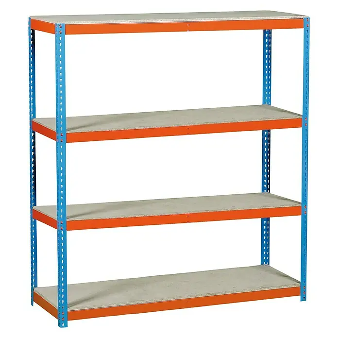 Simonrack Simonforte Estantería para cargas pesadas Chipboard - L x An x Al: 90 x 150 x 200 cm, Capacidad de carga: 600 kg/balda, Número de baldas: 4 ud., Azul/Naranja