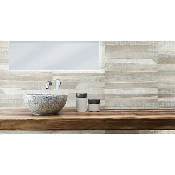 Revestimiento cerámico Jungle Wall Decor - 20 x 60 cm, Beige/Marrón/Blanco, Mate, Estilo madera