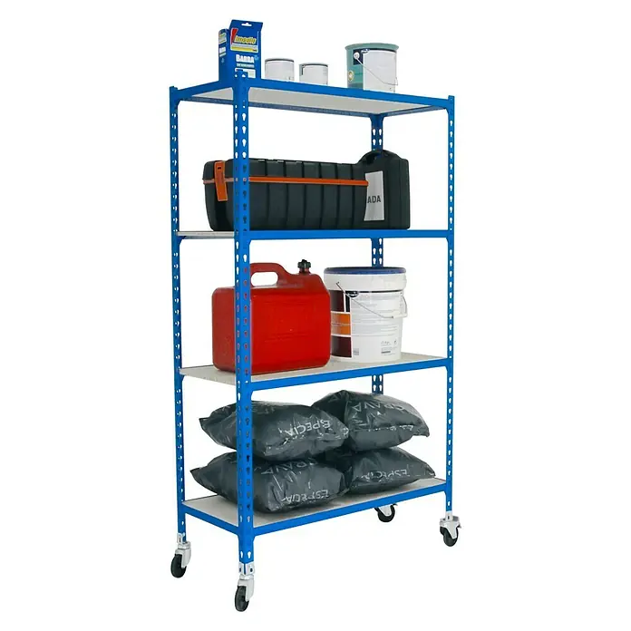 Simonrack Maderclick Estantería metálica Mobile Plus - L x An x Al: 30 x 90 x 150 cm, Capacidad de carga: 150 kg/balda, Número de baldas: 4 ud., Azul