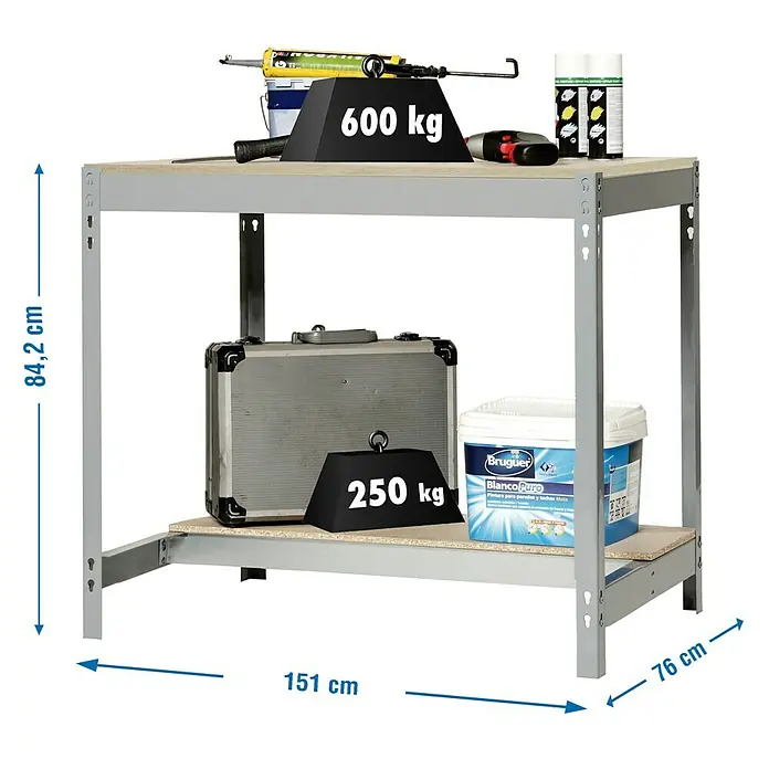 Simonrack Simonwork Banco de trabajo BT0 - L x An x Al: 76 x 151 x 84,2 cm, Capacidad de carga: 850 kg, Gris
