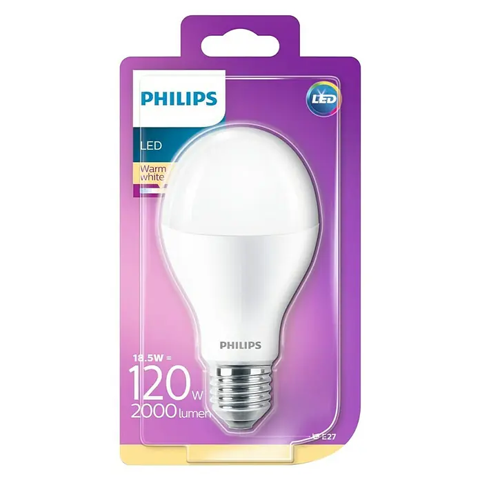 Philips Bombilla LED - 18,5 W, E27, Color de luz: Blanco cálido, Redonda